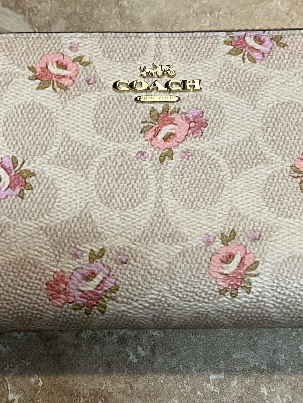 Coach Floral Signature Canvas Wallet in Cream and Pink